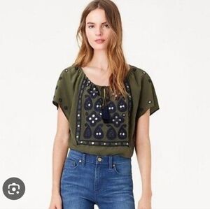 Tory Burch Camille Olive Green Silk Top
